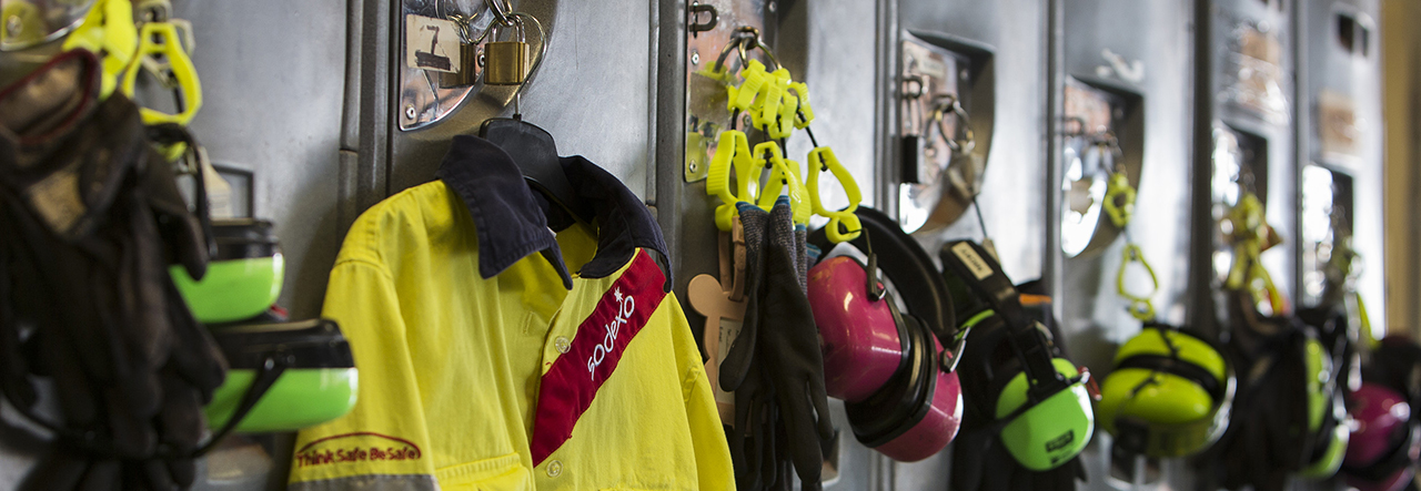 Safety equipment hanging on lockers